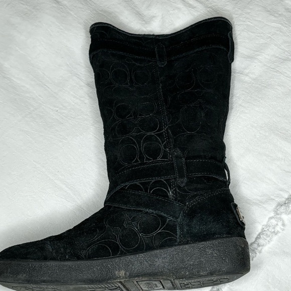 Coach Thelma Black Signature Embossed Suede Boots size 8 in good condition sexy - Picture 5 of 16